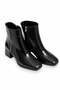 Black Shiny Texture Medium Size Thick Heel Detailed Double Zipper Simple Design Daily Boots - 2