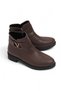 Brown Leather Textured Comfortable Ankle-Length Boots with Side Zipper and Buckle Detail