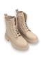 Cream Faux Leather Textured Thick Sole Lace-Up Zipper Detailed Daily Use Boots