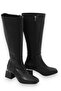 Black Flexible Sole, Comfortable Fit, Square Toe, Mid-Heel Boots with Side Zipper Below the Knee - 3
