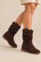 Brown Suede Textured Hidden Wedge Heeled Round Toe Casual Boots with Drawstring Detail - 2