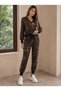 Women's Leopard Pattern V-Neck Blouse and Lace-Up Trousers Two Thread Fabric Set - 6