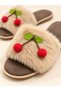 Women's House Slippers Plush Soft Comfortable Cherry Detailed Gift Bundle Bridal Dowry Guest House Slippers - 6