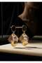 Elegant Earrings in the Form of Gold Leaf with Black Enamel and Stone Detail 5X3 cm - 6
