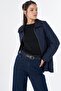 Collar Detailed Quilted Jacket Navy Blue