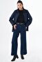 Collar Detailed Quilted Jacket Navy Blue - 2