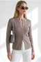 Women's Mink Crew Neck Buttoned Soft Textured Knitwear Blouse Blz-19003217 - 5
