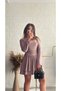 Mink Square Collar Layered Flounce Sendy Fabric Long Sleeve Mini Dress - 3
