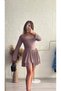 Mink Square Collar Layered Flounce Sendy Fabric Long Sleeve Mini Dress