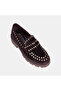 Women's Brown Gold Studded Detailed Thick Sole Suede Loafer - 7