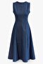 Women's Sleeveless Flared Denim Maxi Dress - 5