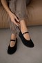 Roan Genuine Leather Adjustable Gold Buckle Detailed Flat Sole Women's Shoes - Black Suede - 2