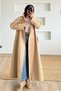 Beige Stand Collar Lined Maxi Trench Coat - 8