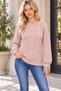 Women's Long Sleeve Round Neck Off Shoulder Hair Braided Embossed Detailed Soft Textured Stylish Elegant Casual Powder Knitwear Sweater