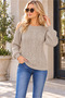 Women's Long Sleeve Round Neck Off Shoulder Hair Braided Embossed Detailed Soft Textured Stylish Elegant Casual Mink Knitwear Sweater