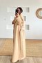 Beige Stand Collar Lined Maxi Trench Coat - 6
