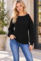 Women's Long Sleeve Round Neck Off Shoulder Hair Braided Embossed Detailed Soft Textured Stylish Elegant Casual Black Knitwear Sweater - 2