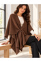 Women's Tie-Up Knitwear Poncho Cardigan – Asymmetrical Cut, Loose Knit Model - 4