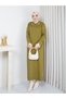 Women's Polo Collar Cold Yarn Oil Green Knitwear Dress Standard Size Compatible