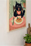 Cat Eating Pasta Wooden Framed Mdf Painting - Cat in the Kitchen Kitchen Decor Huhu3228 - Single Painting Natural Wood Frame - 3
