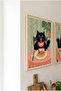 3-Piece Cat in the Kitchen Wooden Framed Mdf Painting Set - Kitchen Wall Decor Huhu3248 - Triple Painting Set Natural Wood Frame - 3
