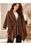 Women's Tie-Up Knitwear Poncho Cardigan – Asymmetrical Cut, Loose Knit Model - 2