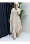 Women's Hijab Strawberry Fabric Stone Color Double Tunic Pants Set