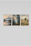 3-Piece Foggy Nature Scenery Wooden Framed Mdf Painting Set - Living Room Wall Decor Huhu3317 - Triple Painting Set Natural Wood Frame - 2