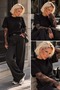 Black Knitwear Blouse with Lace Sleeve Detail - 2