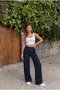 High Waist Wide Leg Loose-Fitting Buttoned Fabric Trousers - 5
