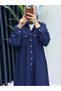 Women's Hijab Strawberry Fabric Navy Blue Double Tunic Pants Set - 2