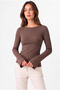 Women's Mink Boat Neck Bell Sleeve Ribbed Basic Blouse