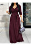 Women's Three Quarter Sleeves, Double Breasted Collar, Belted Waist, Long Viscose Two Thread Dress - 2