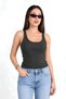 Anthracite Fitted Pool Neck Tank Top |   Thick Strapped Ribbed Camisole Knitted Fabric |   98% Cotton 2% Elastane Flexible Body-Fitting Basic Undershirt