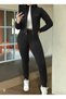 Women's Black Long Sleeve Zippered High Collar Pocketed Elastic Cuffed Scuba Tracksuit Set - 4