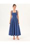 Blue Denim Colorful Heart and Star Pattern Square Neck A-Line Panel Detailed Denim Dress - 7