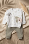 100% Cotton Ribbed Hello Friend Dog Embroidered Alphabet Patterned Baby Boy 2-Piece Top and Bottom Set - 2