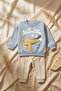 Sky Explorer 100% Cotton Baby Boy Set - Blue Airplane Embroidered Sweatshirt and Beige Pants Combination - 2