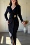 Padded V-Neck Slit Midi Dress with Waist Accessories - 3