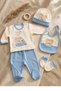 Little Bear 0-3 Months Cotton 5-Piece Baby Hospital Discharge Set - Newborn Set with Blue Ribbed Teddy Bear