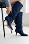 Rumba Navy Blue Suede Bellows (7 cm Heel) Pull-On Casual Women's Boots - 2