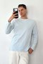 Men's Crew Neck Ornamental Label Cotton Sweatshirt Ice Blue - 27K 5074-2