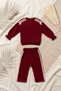 Burgundy and White Striped Ribbon Detailed Cotton Tracksuit Set for Baby Girls and Children - Soft Textured Two-Piece Set - 4