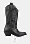 Women's Black Genuine Natural Leather Short Heel Western Boots & Booties