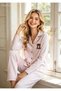 Women's Powder Pink Teddy Bear Patterned Pajama Set – Long Sleeve Buttoned Soft Fabric Stylish Sleepwear Set