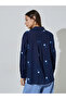 Navy Blue Floral Embroidery Long Sleeves Shirt - 5