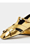 Gold Metallic Woven Ballerina Flats with Ankle Strap