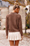 Brown Polo Collar Cuffed Sleeves Tie-Up Front Decorative Buttoned Non-Opening Stitched Knitwear Sweater 60 60 - 8