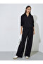 Black Textured Open Collar Knit Top - 2