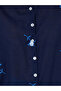Navy Blue Floral Embroidery Long Sleeves Shirt - 4